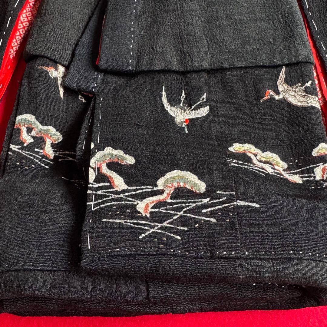 市松人形 12号(42cm)サイズの着物　比翼仕立て　黒礼装　鶴松刺繍
