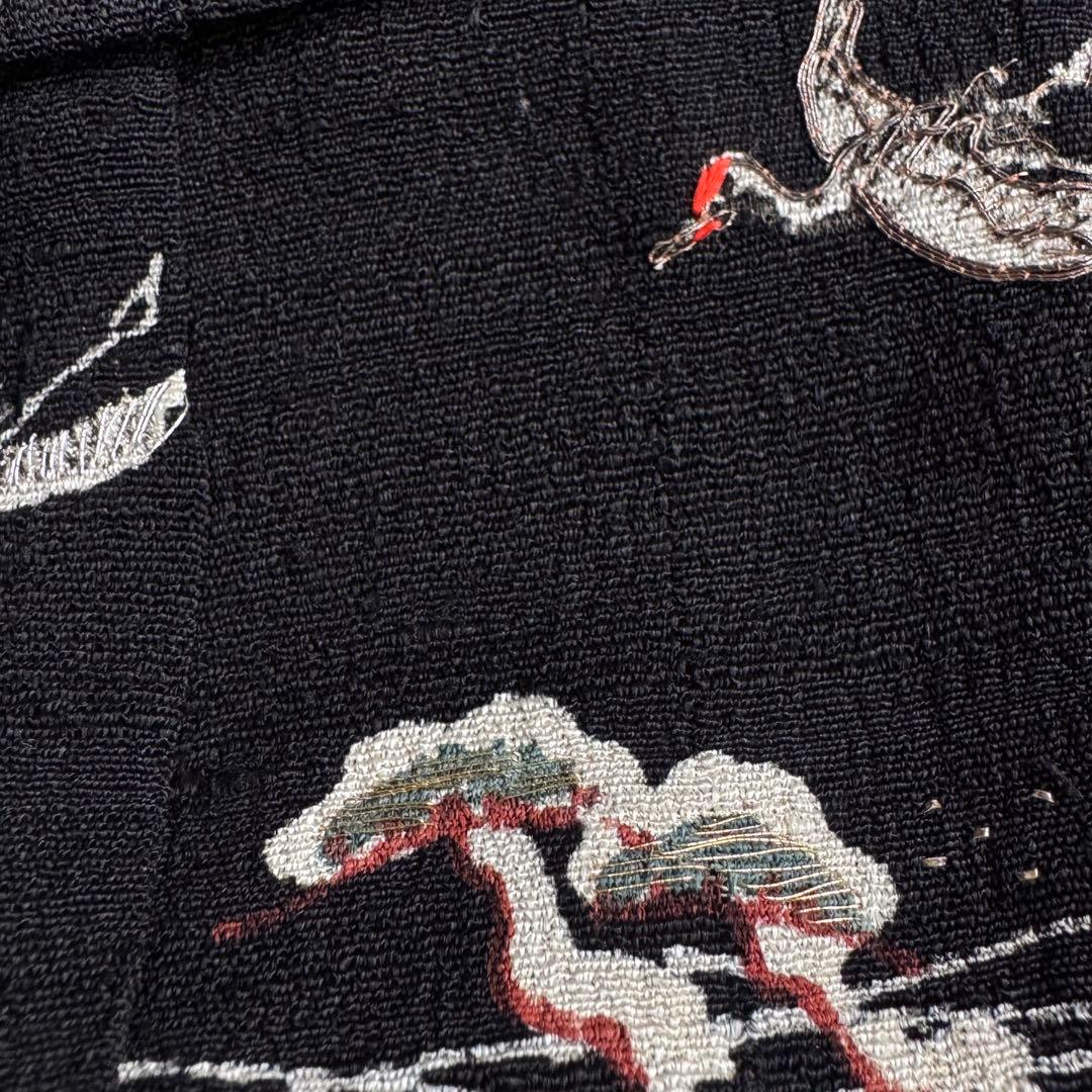 市松人形 12号(42cm)サイズの着物　比翼仕立て　黒礼装　鶴松刺繍