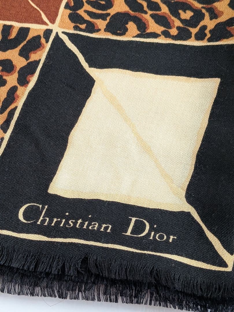 ヴィンテージ Christian Dior 大判ショール レオパード柄ロゴ入り