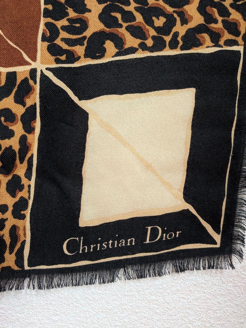 ヴィンテージ Christian Dior 大判ショール レオパード柄ロゴ入り