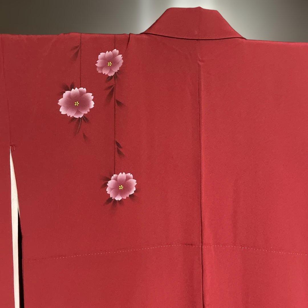振袖と長襦袢セット　刺繍半衿付き　正絹　桜　赤　トールサイズ　卒業式　袴にも