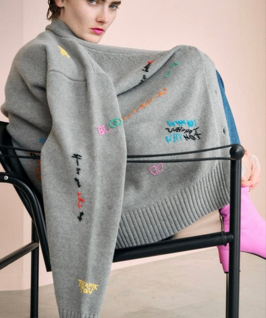 美品　MAISON SPECIALライフワードエンブロイダリーニットカーディガン
