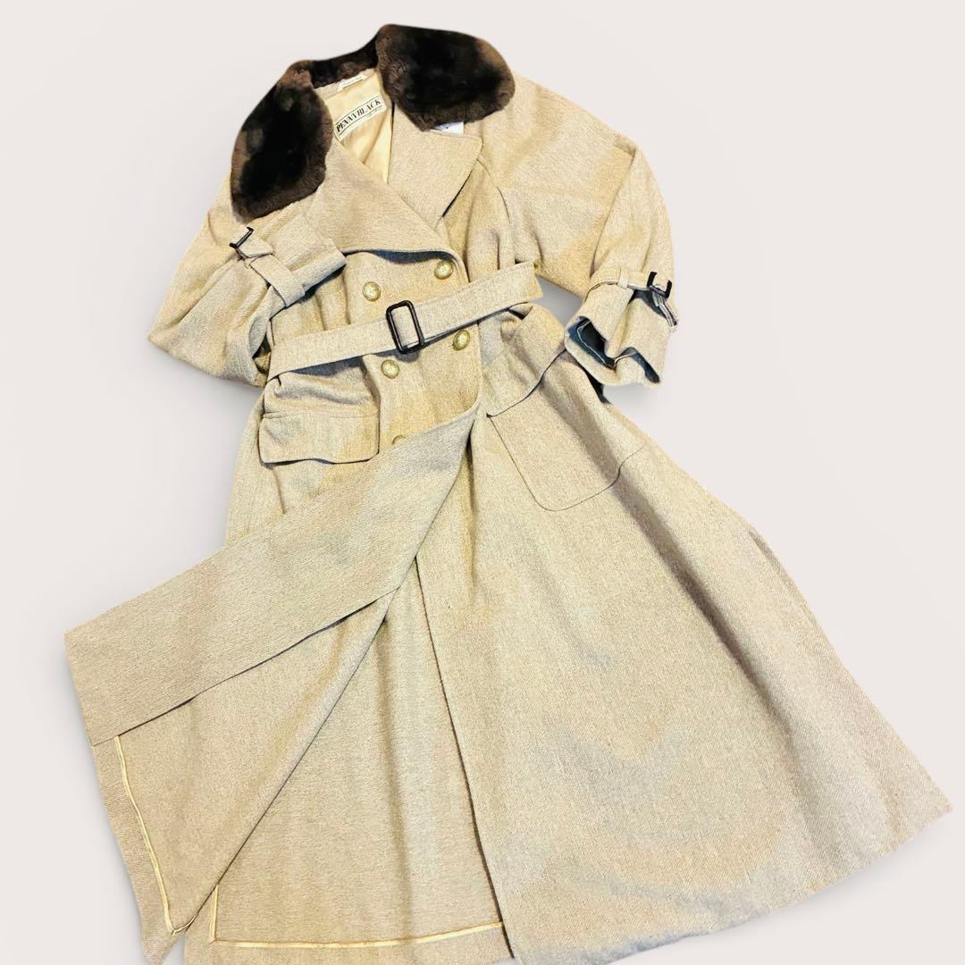 PENNY BLACK マキシ丈ロングコート 40 ウールベルト付 ダブル