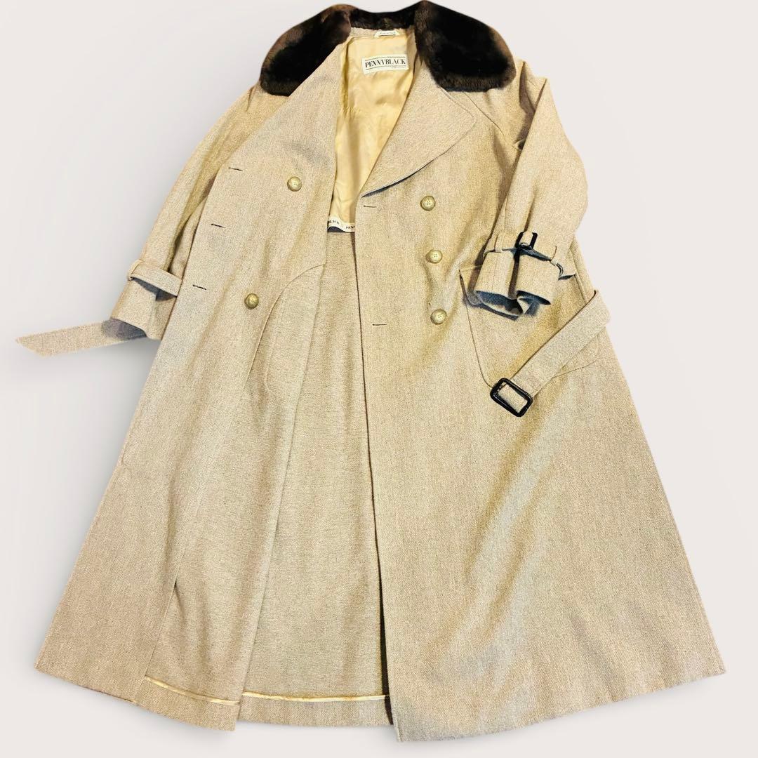 PENNY BLACK マキシ丈ロングコート 40 ウールベルト付 ダブル