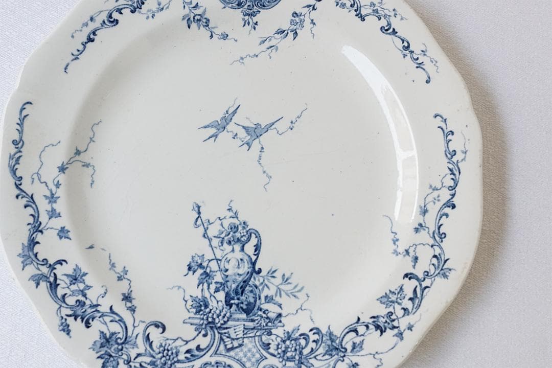 フランスアンティーク　Gien　ジアン　プレート　鳥　植物　24cm