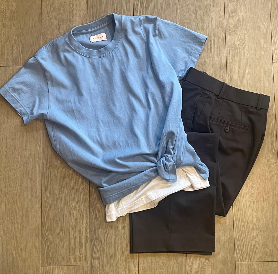 MEYAME SLIT LONG SLEEVE TEE ブルー