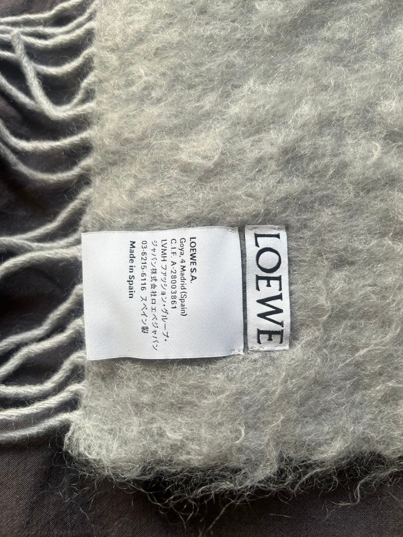 LOEWEモヘア＆ウール　フリンジマフラー ロエベ　　ライトグレー