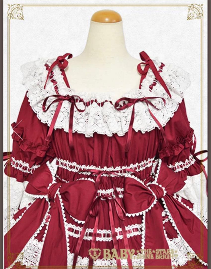 BABY, Confiture Ribbon ワンピース エンジ、ヘッドドレス