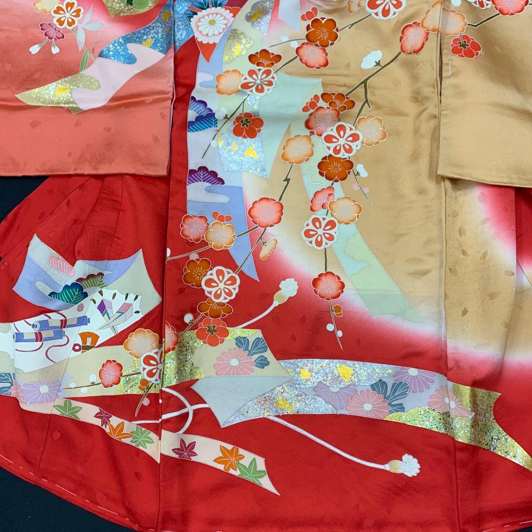 新品正絹産着☆最高級京友禅手描き美術、特撰本金、祝い四季花大熨斗古典上品ボカシ染
