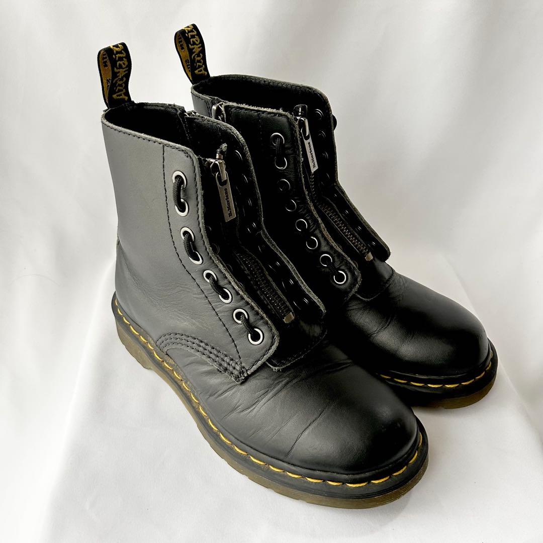 Dr. Martens UK4 ブラック フロントジップ ワークブーツ