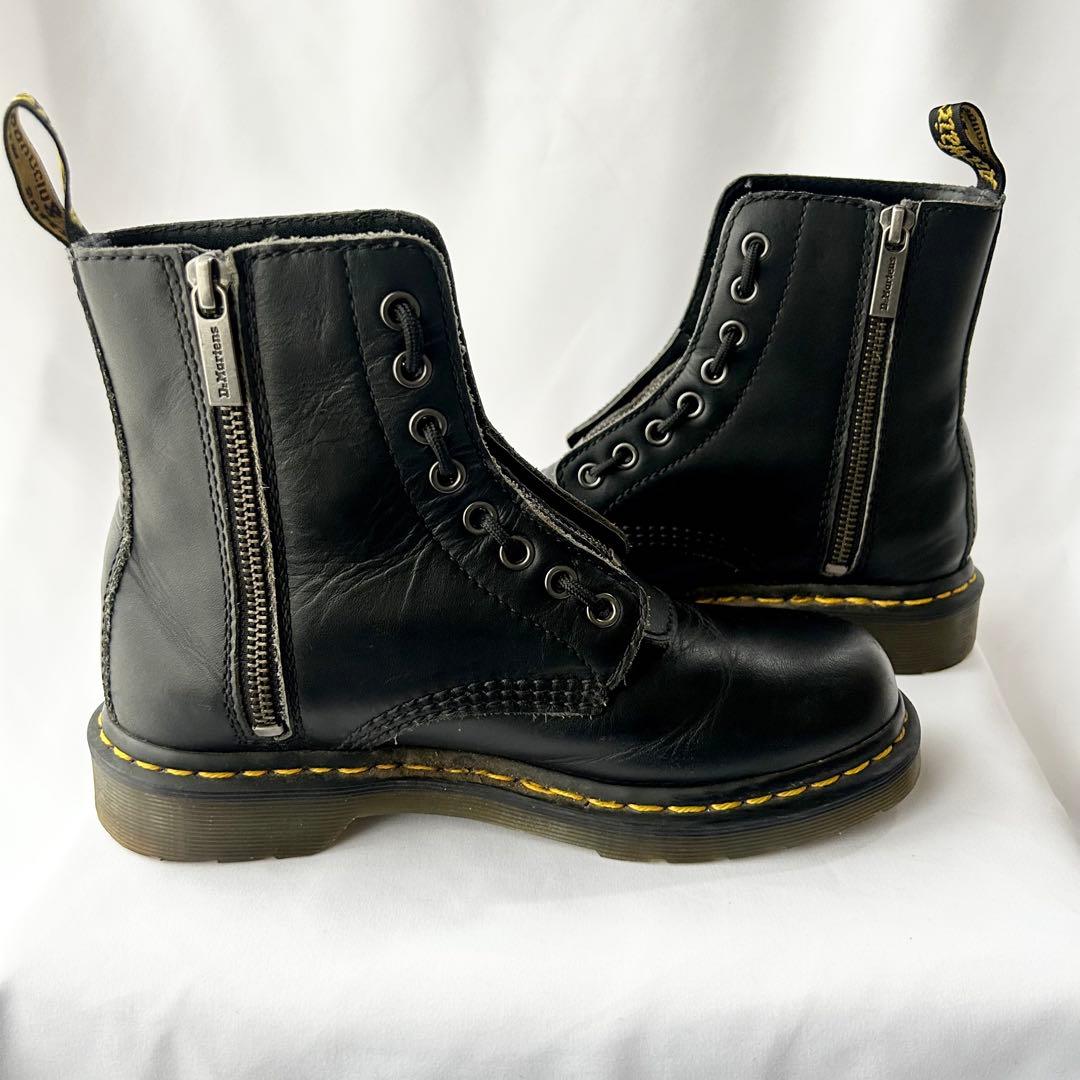 Dr. Martens UK4 ブラック フロントジップ ワークブーツ