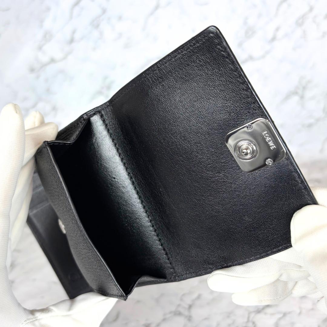 【極美品】LOEWE アナグラム トライフォールド Wホック 三つ折り財布 黒