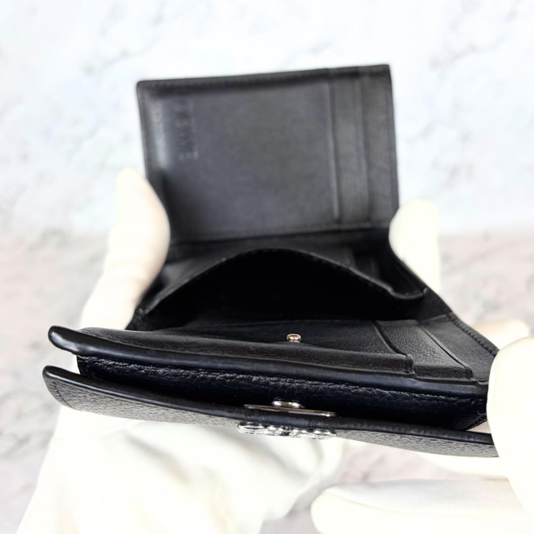 【極美品】LOEWE アナグラム トライフォールド Wホック 三つ折り財布 黒