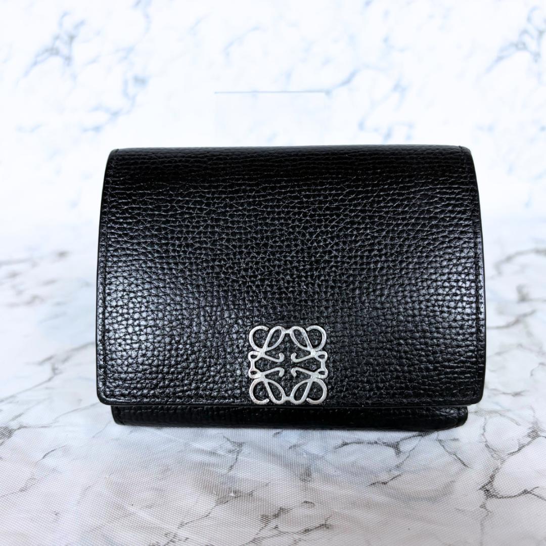 【極美品】LOEWE アナグラム トライフォールド Wホック 三つ折り財布 黒