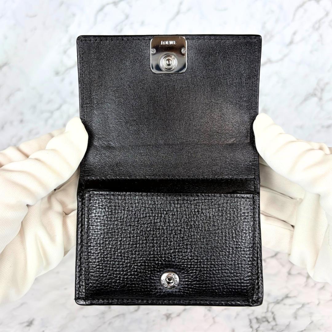 【極美品】LOEWE アナグラム トライフォールド Wホック 三つ折り財布 黒