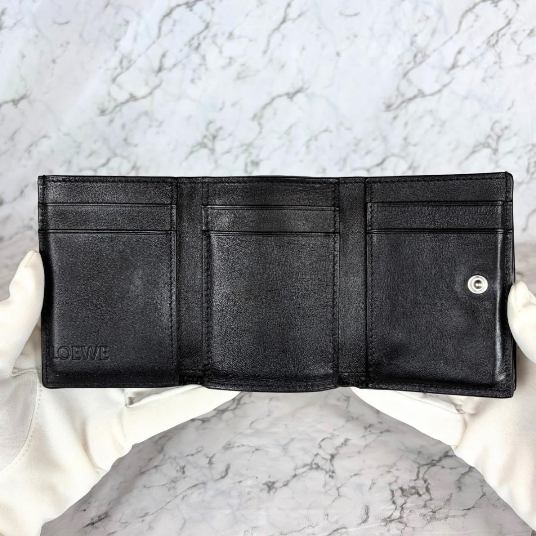 【極美品】LOEWE アナグラム トライフォールド Wホック 三つ折り財布 黒