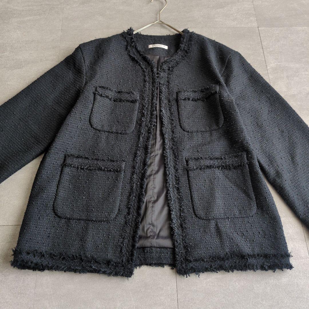 【美品】ビューティーアンドユース　ポリエステルツイード フリンジ ジャケット