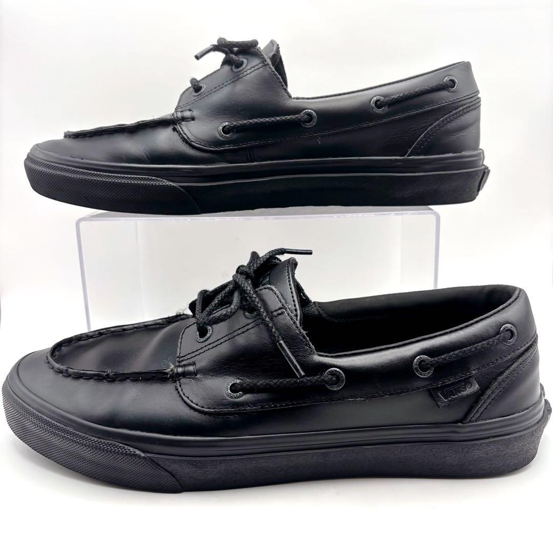 【未使用級】VANS ヴァンズ 本革 デッキシューズ 2アイレット 黒 28.5