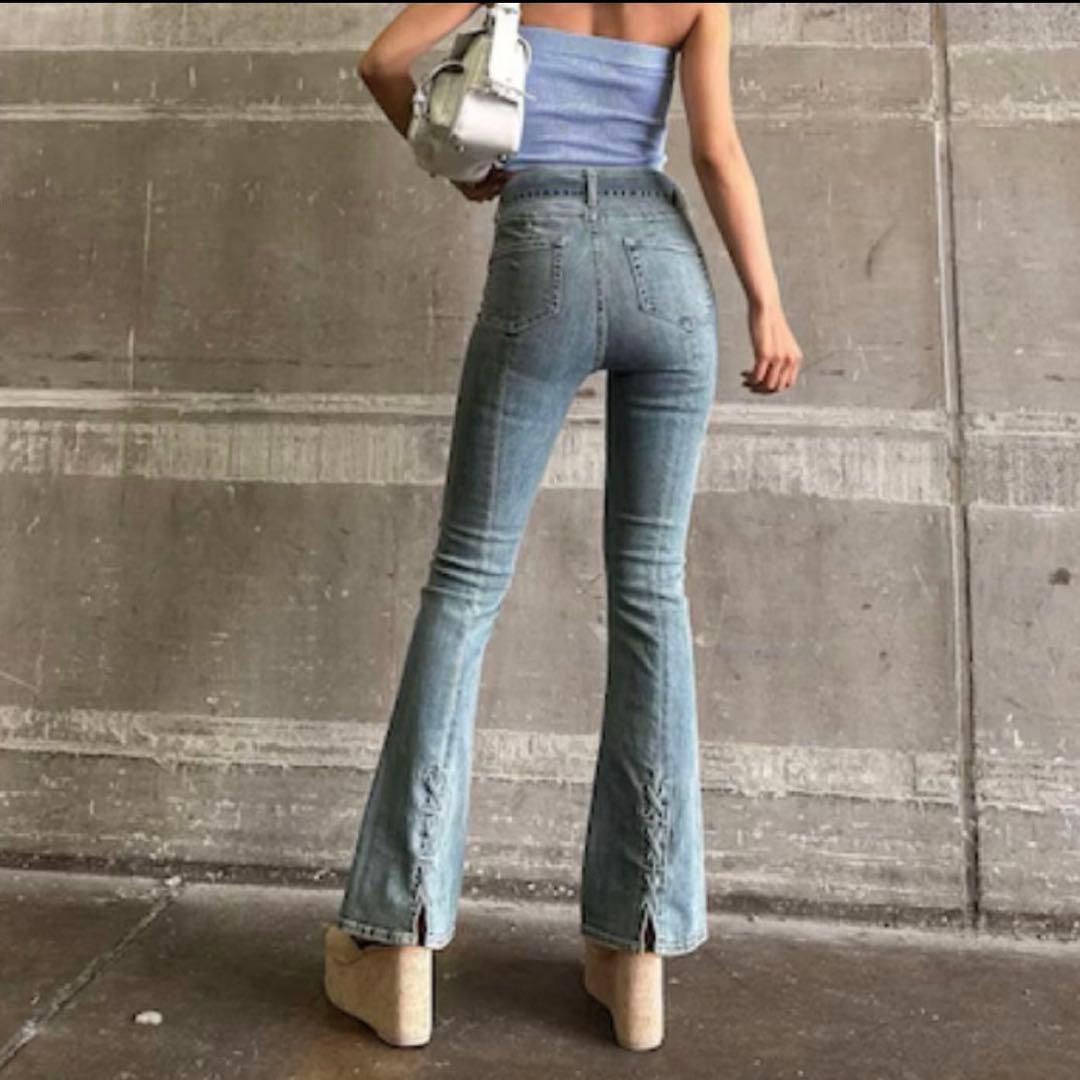 【最終値下価格】GYDA ハイウエストBACKレースアップフレアデニム Sサイズ