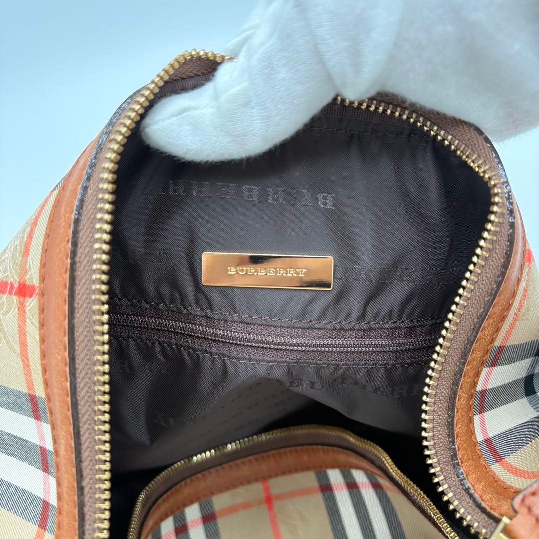 美品 BURBERRY ボストンバッグ レザー ノバチェック シャドーホース