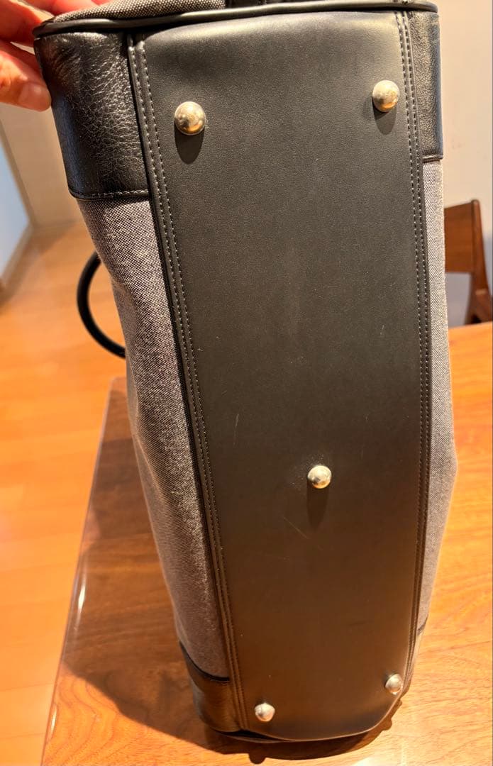 グレー キャンバス レザーボストンバッグ