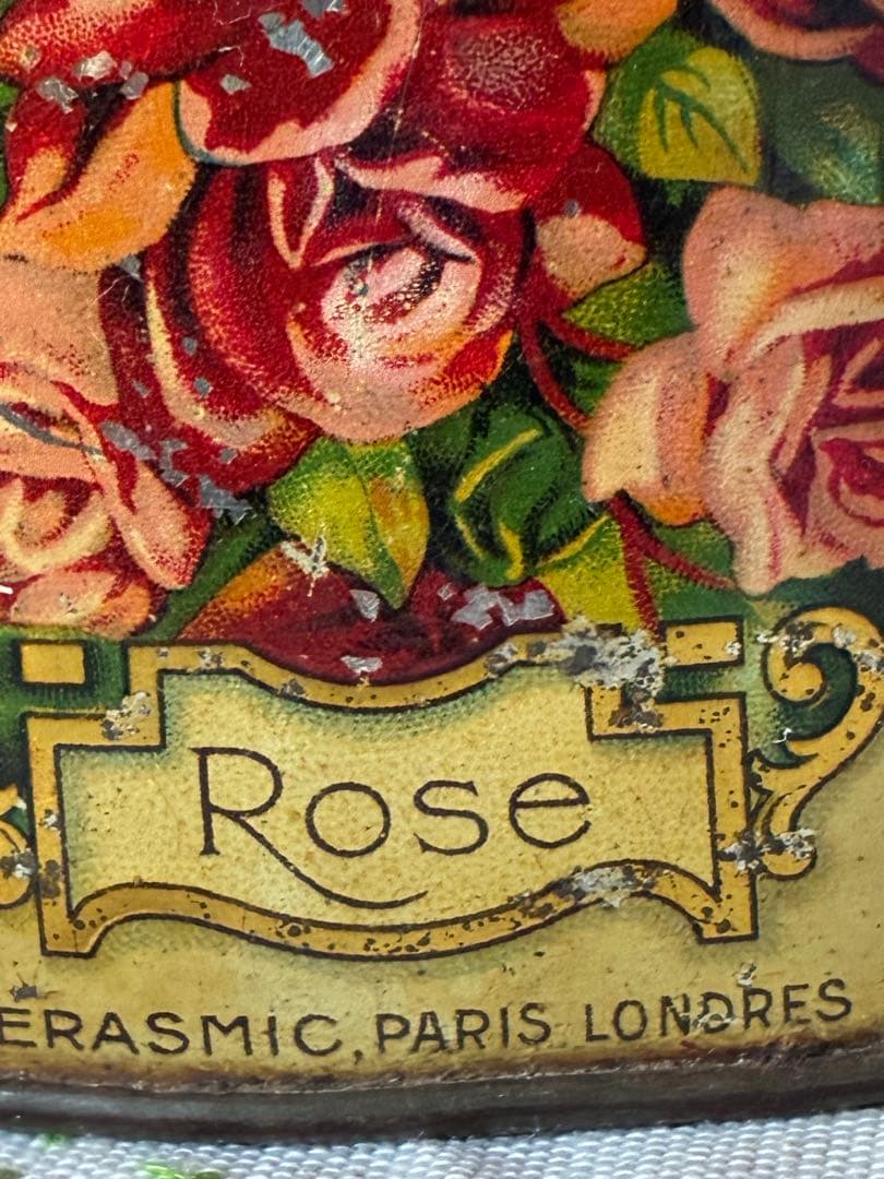 フランス　アンティーク　ティン缶　ローズ　パウダー　薔薇　1800年代　レア