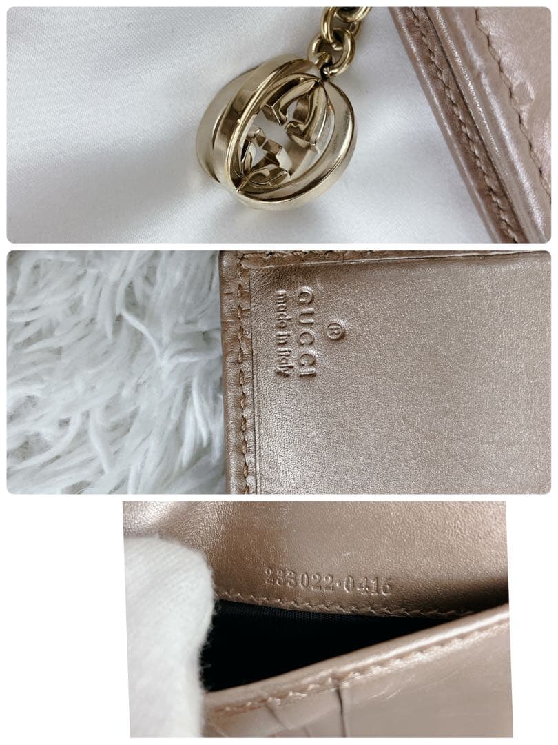希少✨グッチ GG グッチシマ　折り財布　ゴールドチャーム　ピンクゴールド