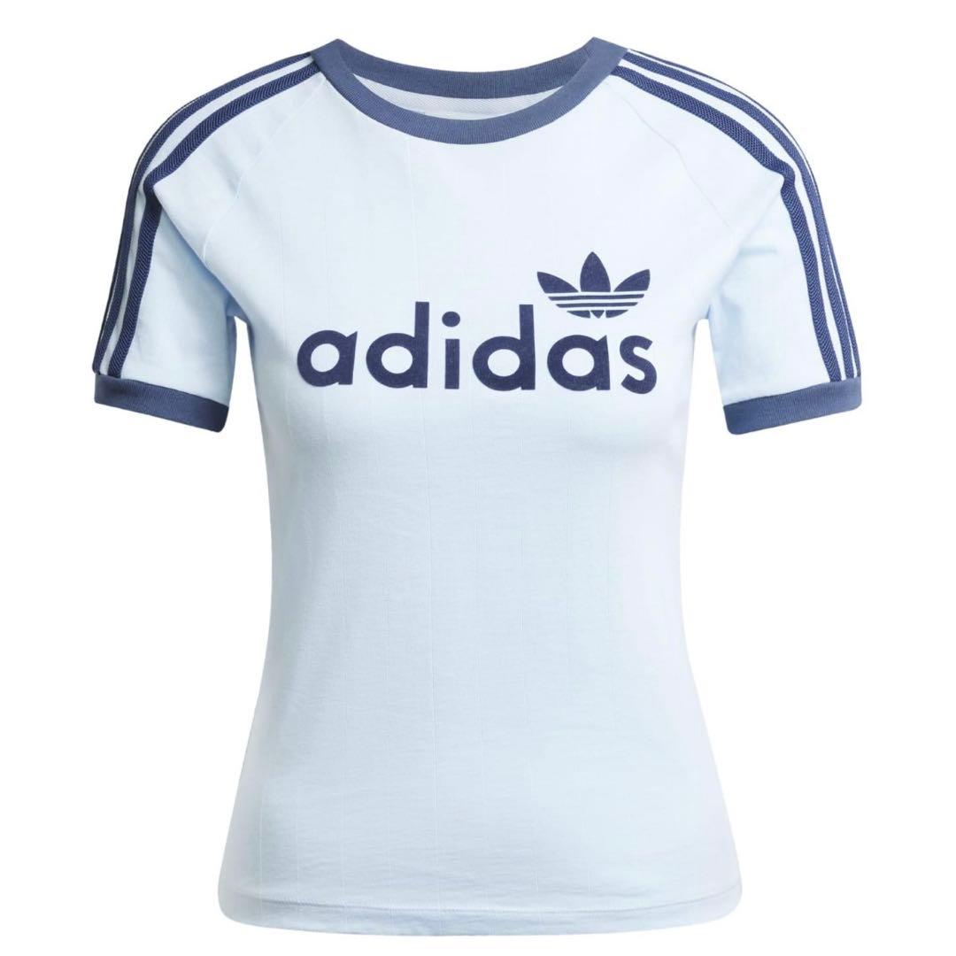 新品L⭐️adidas リニアグラフィック カリTシャツ ブルー×ネイビー