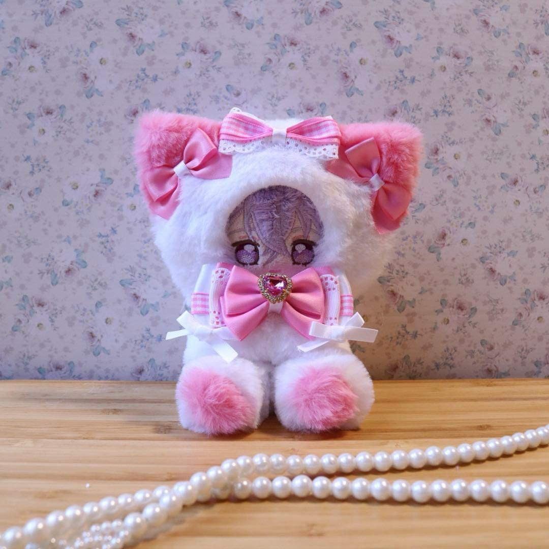 持てるよ ねこさん.12〜14cm/ピンク❤︎おすわりぬい服 着ぐるみ ちびぐるみ