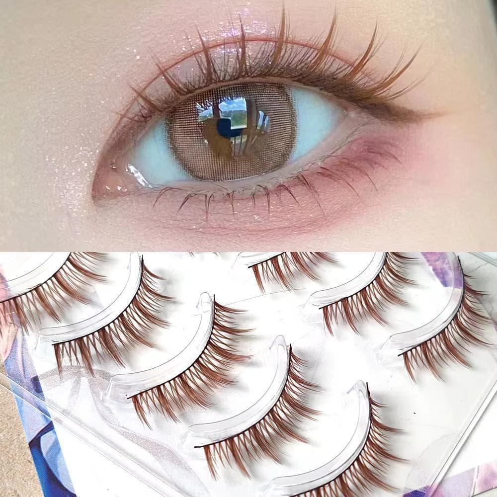 自然で厚い つけまつげ ブラウン 約1センチ 5ペア ICYCHE 泰式
