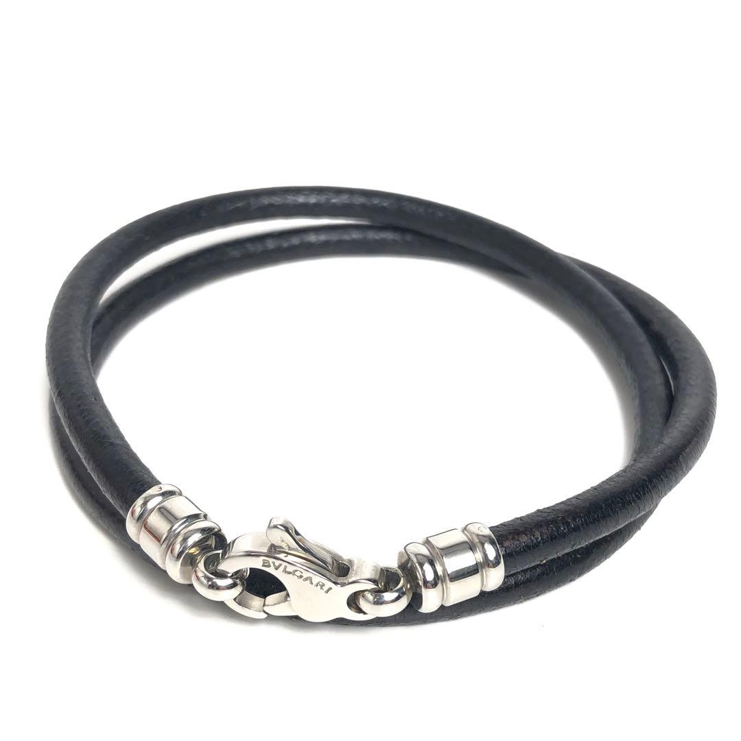 BVLGARI ブルガリ チョーカー レザー ブラック シルバー金具 メンズ 黒