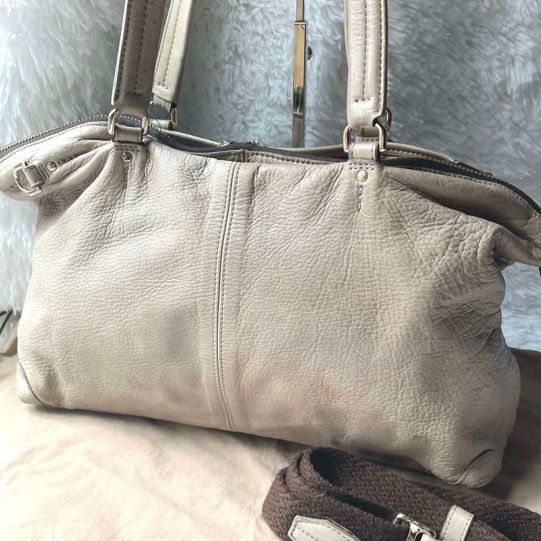 aniary ベージュ レザー 2way ショルダー付 トートバッグ 保存袋付き