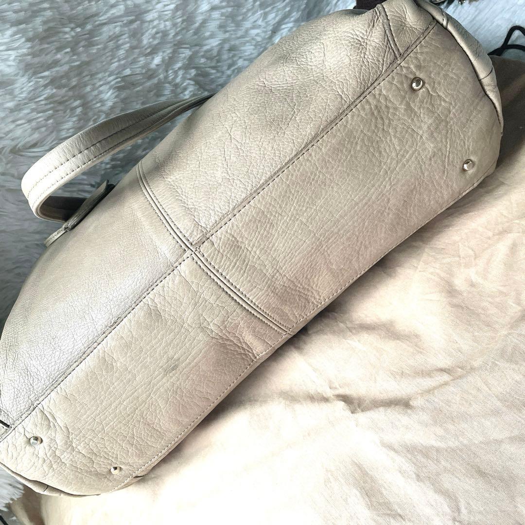 aniary ベージュ レザー 2way ショルダー付 トートバッグ 保存袋付き