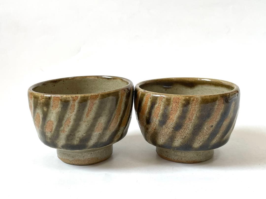 作家物　陶芸家　作者不明　濱田庄司　？　益子焼　指描き　カップ　番茶器　2点