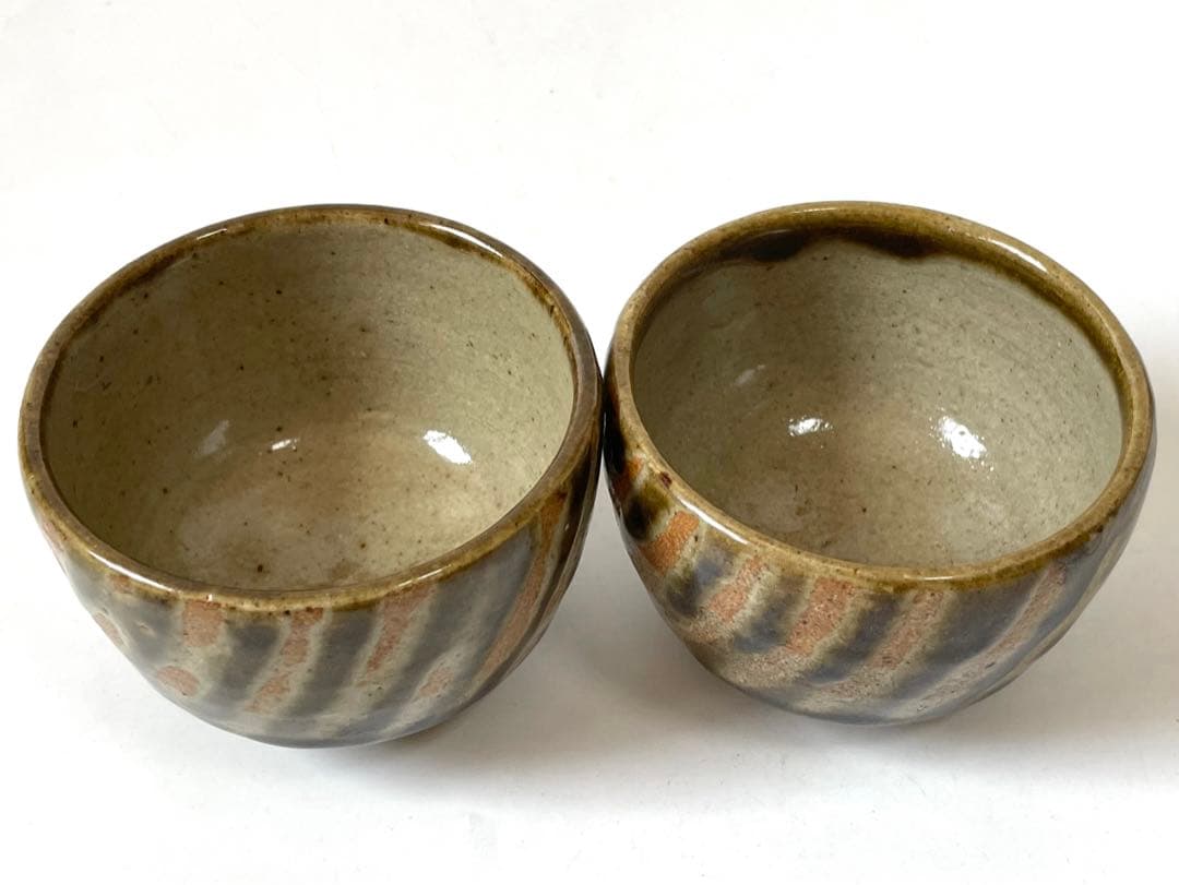 作家物　陶芸家　作者不明　濱田庄司　？　益子焼　指描き　カップ　番茶器　2点
