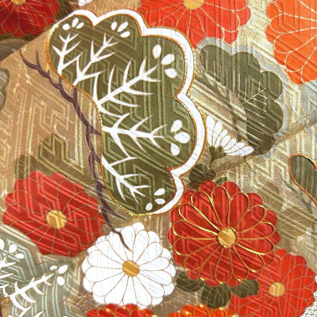 22 振袖フルセット 正絹 朱赤 橙 オレンジ 金彩 駒刺繍 豪華 レトロ 古典