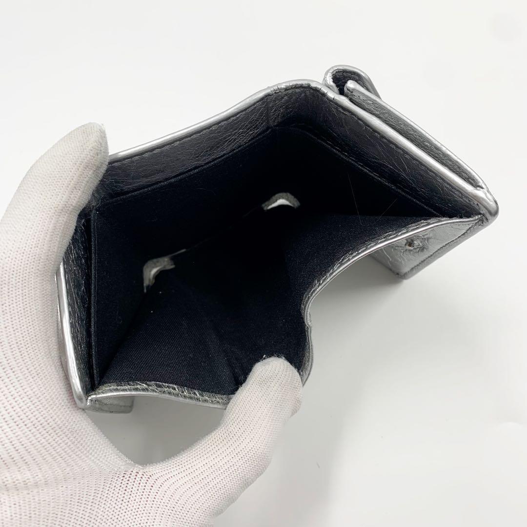 【✨美品✨】バレンシアガ 三つ折り財布 ペーパーミニウォレット シルバー