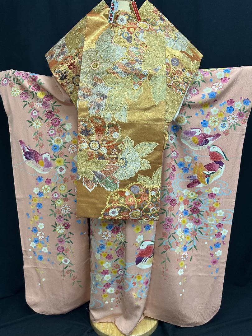 逸品 本加賀友禅 押田正義 桃色鴛鴦四季の花 フルセット