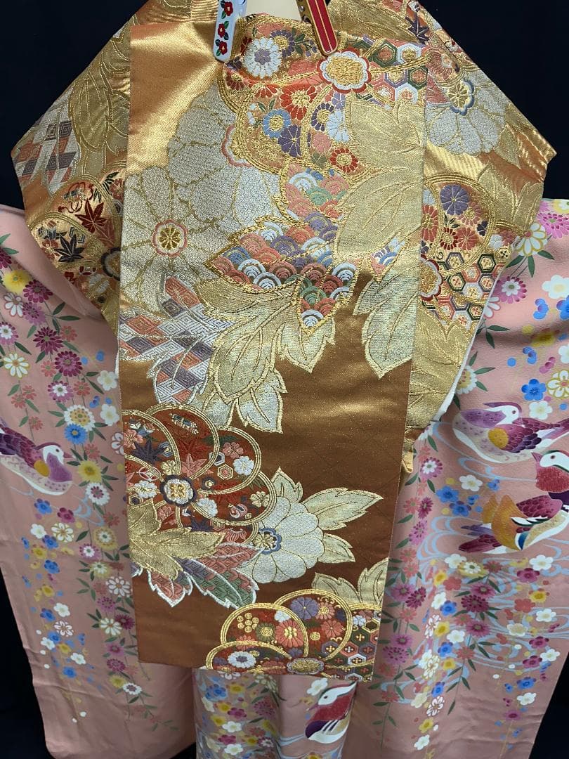 逸品 本加賀友禅 押田正義 桃色鴛鴦四季の花 フルセット