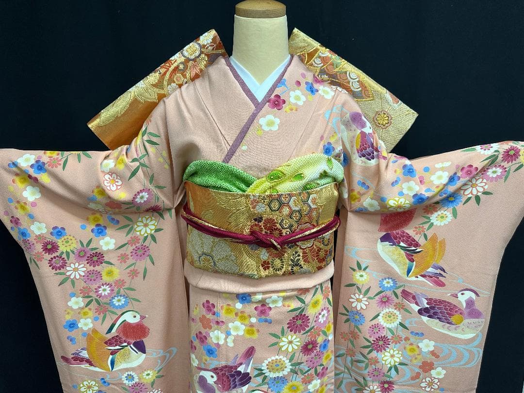 逸品 本加賀友禅 押田正義 桃色鴛鴦四季の花 フルセット