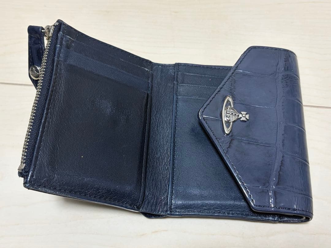 Vivienne Westwoodネイビー クロコダイル型押し 三つ折り財布