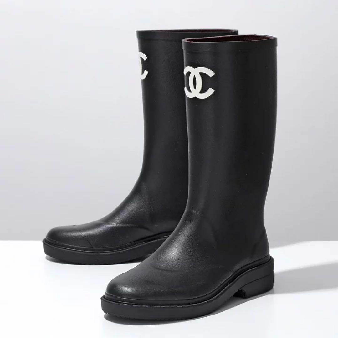 ブラックピンクジェニ着用CHANEL レインブーツブラック 38サイズ