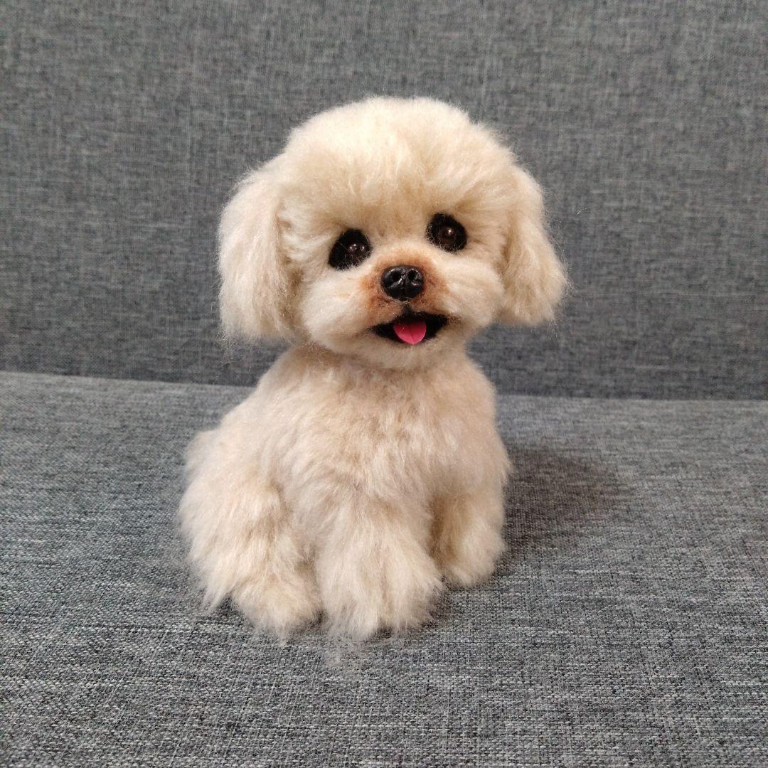 羊毛フェルト＋毛糸　トイプードル　マルプー　アプリコット　犬　ハンドメイド