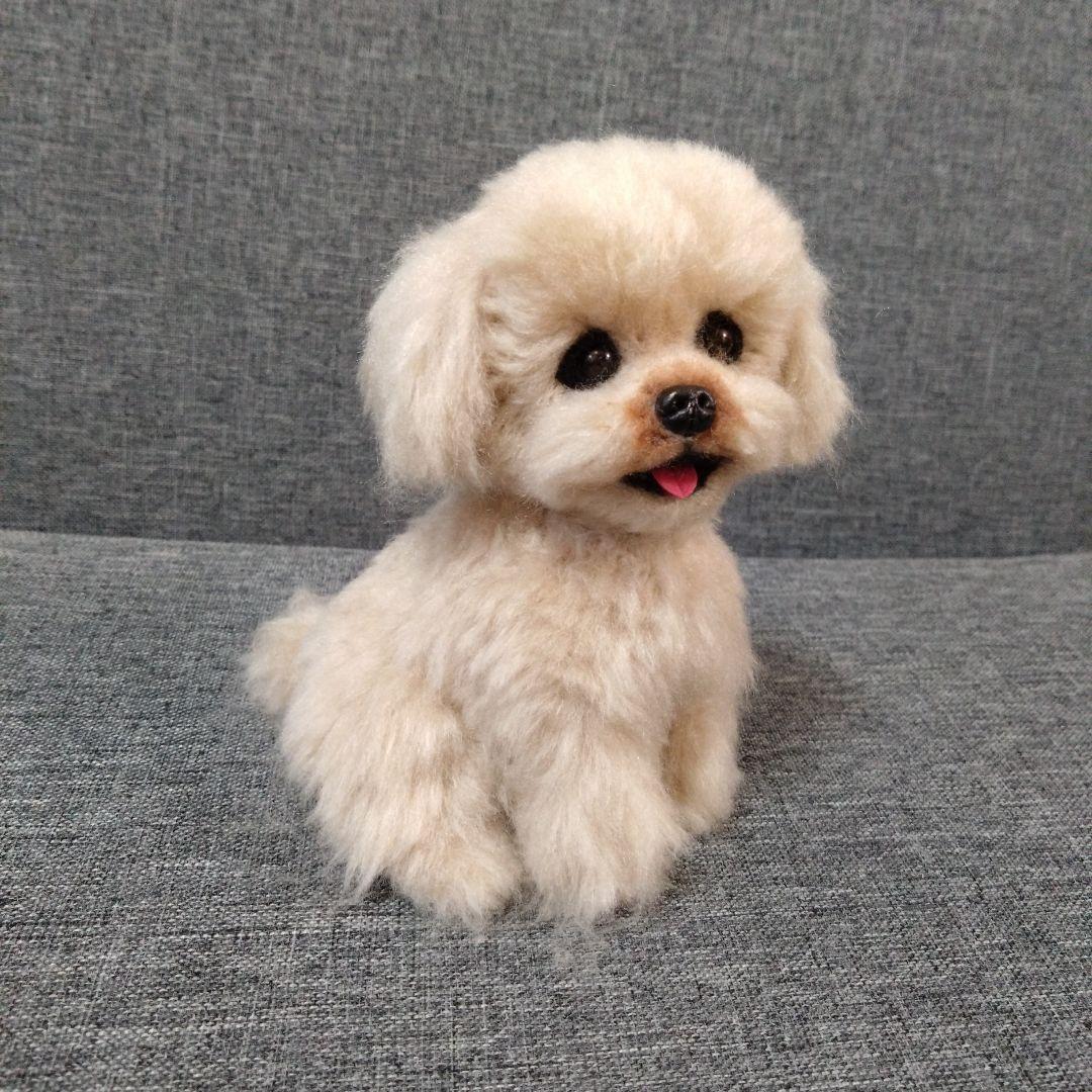 羊毛フェルト＋毛糸　トイプードル　マルプー　アプリコット　犬　ハンドメイド