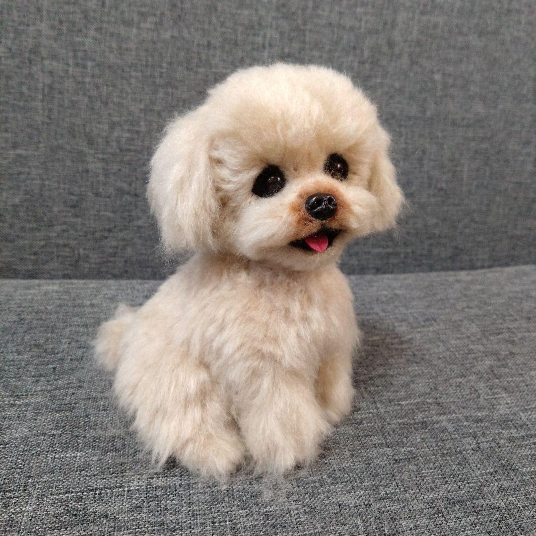 羊毛フェルト＋毛糸　トイプードル　マルプー　アプリコット　犬　ハンドメイド