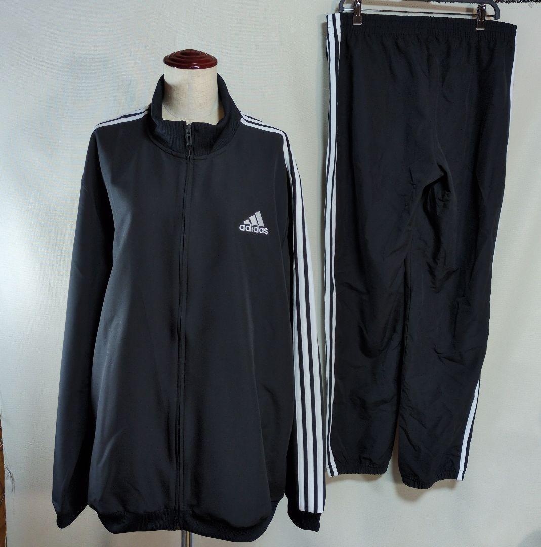 美品 アディダス ジャージ上下セット 黒 トリコット トラックスーツ 3XL