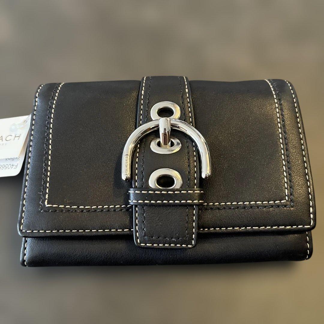 小物 Coach Compact Wallet Soho Black leather