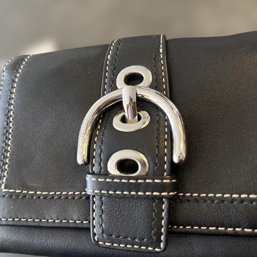 小物 Coach Compact Wallet Soho Black leather