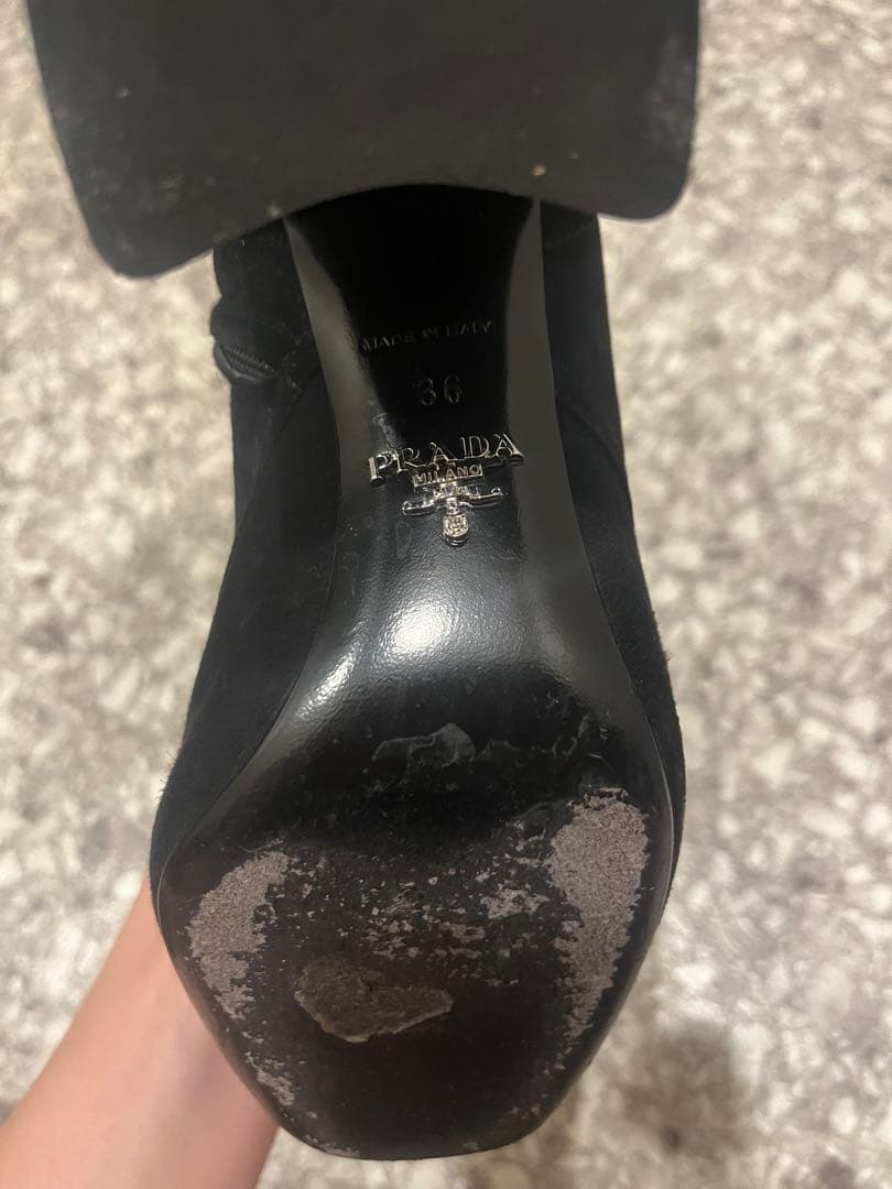プラダ PRADA スエード ショートブーツ36 ブ ラック