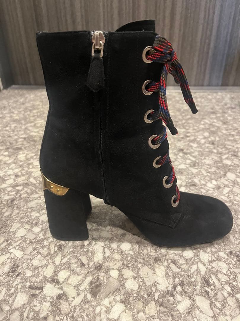 プラダ PRADA スエード ショートブーツ36 ブ ラック